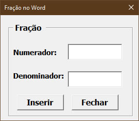 formulário para adicionar fração no Word