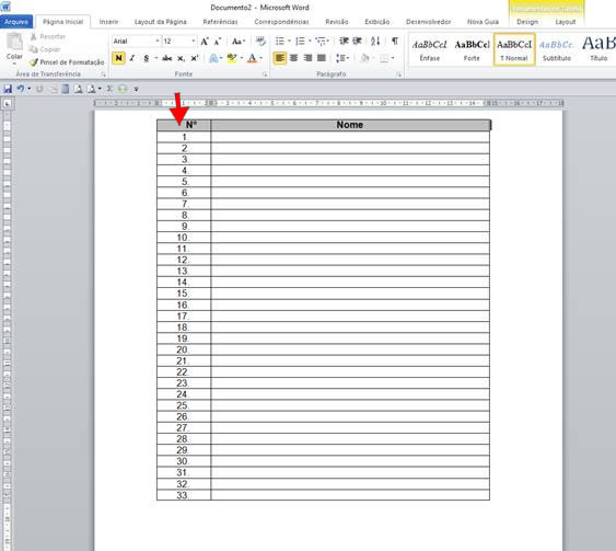 Numerar uma coluna da tabela no Word