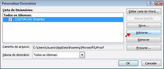 adicionar novo dicionário no word 2007