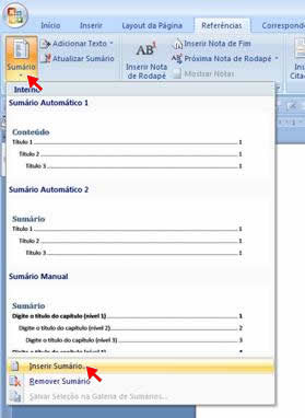 Inserir Sumário
