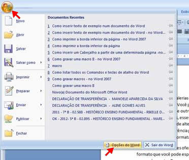 Opções do Word