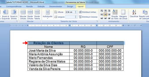 Ferramentas de Tabela