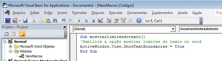 Mostrar Limites do Texto - Código