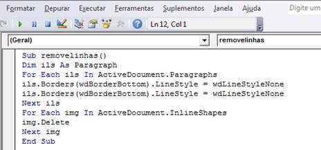 Código para remover Linhas Horizontais