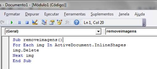 Código para remover imagens do documento