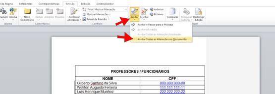 Aceitar todas as alterações do documento