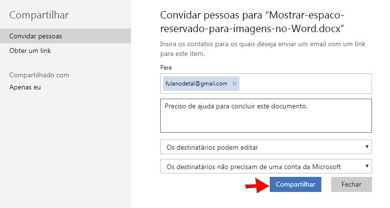 Compartilhar documento do Word Online