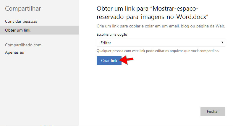 Criar link para compartilhar no Word Online