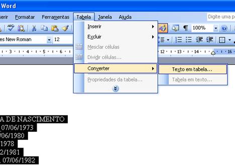 Converter texto em tabela