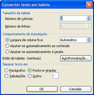 Converter texto em tabela