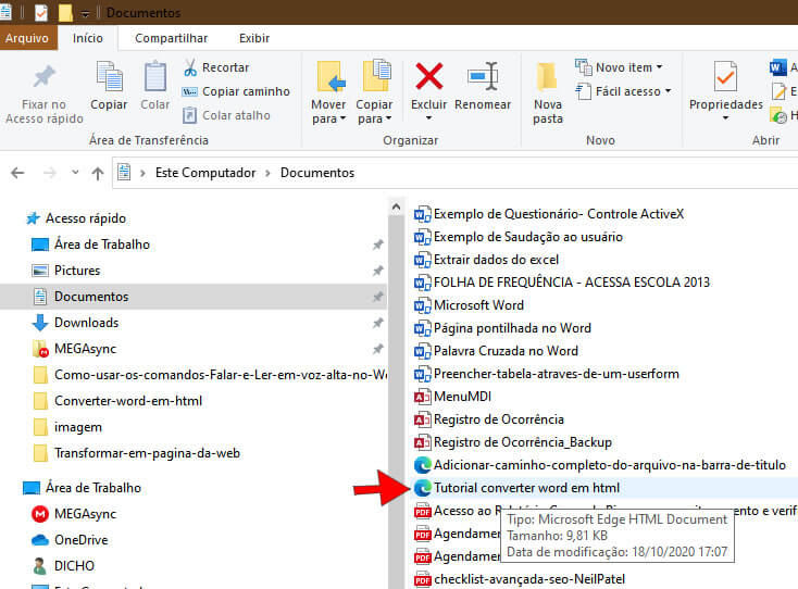 Documento do Word em html