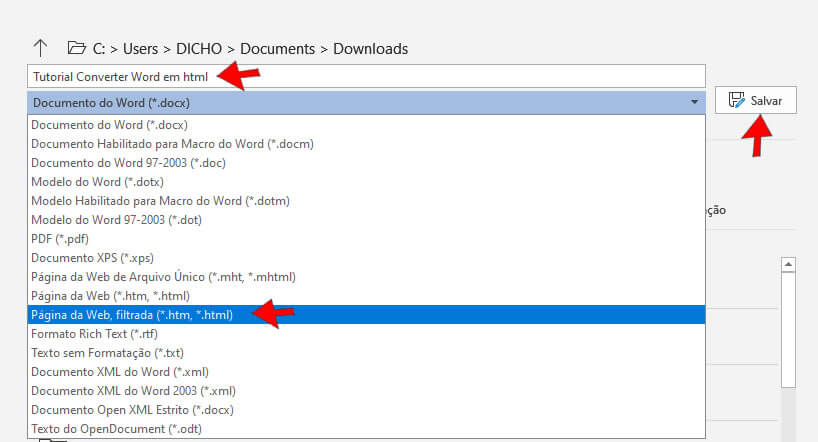 Salvar Como Página da Web Filtrada