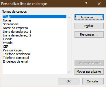 Personalizar lista de endereços