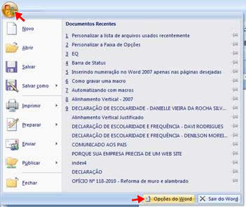Opções do Word