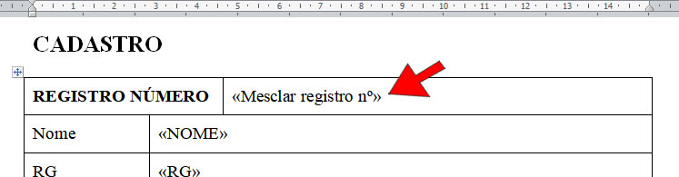 Mesclar número do registro