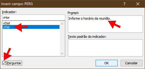 Inserir campo Perguntar