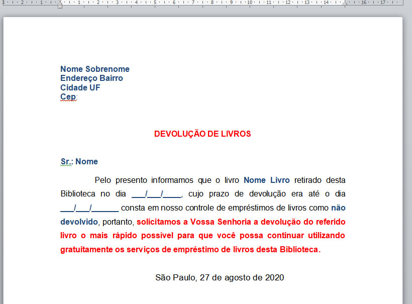 Modelo de carta para Mala direta