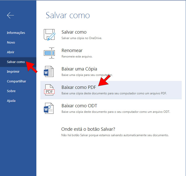 Salvar Como no Word Online