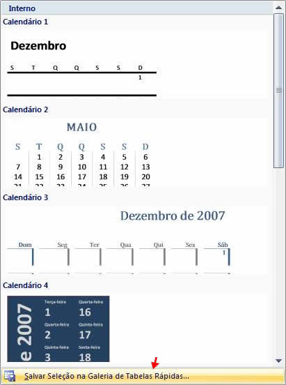 Salvar Seleção na Galeria  de Tabelas Rápidas