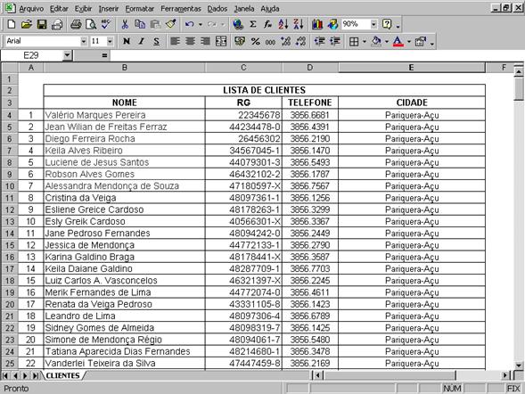 Planilha do Excel