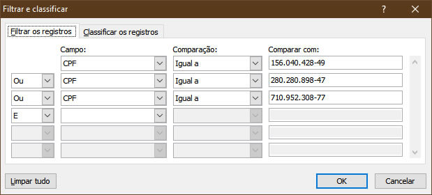 filtrar registros pelo campo CPF