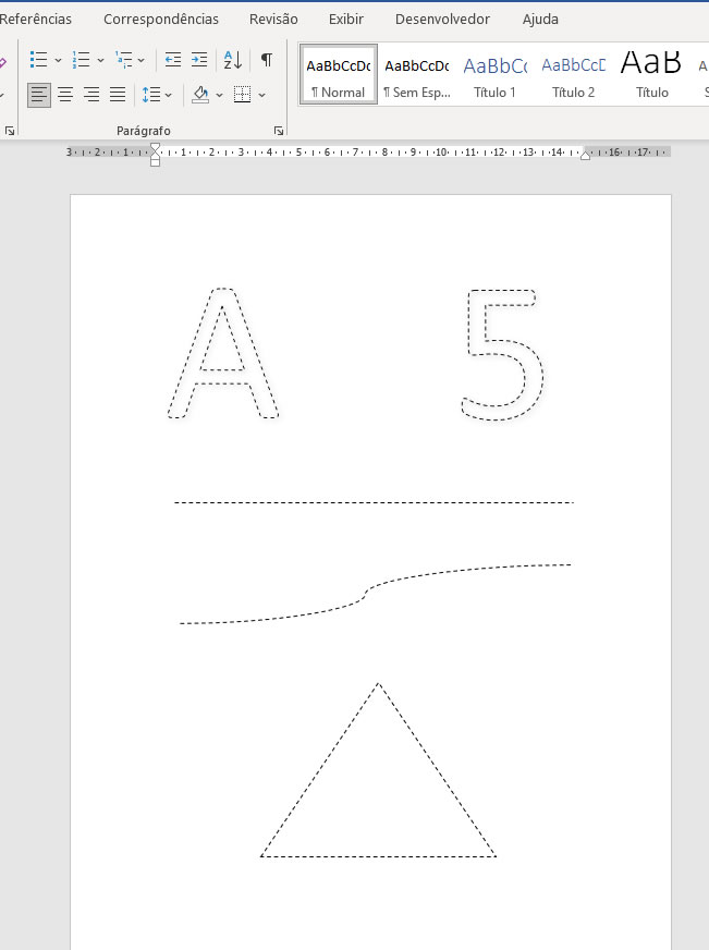 letras pontilhadas e formas pontilhadas