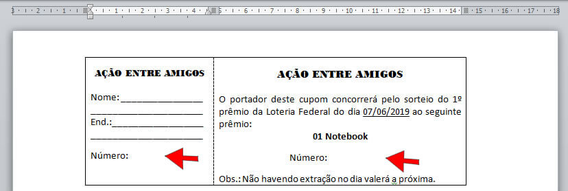 Formato de rifa para editar en word